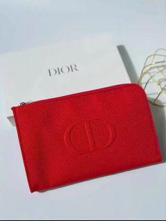 [Authentic] Dior Makeup/ Cosmetic pouch/ storage bag/ hand carry clutch /accessories bag/Purse Short Zipper/Purse Coin Bag Small Wallet red/ Dior skincare gift