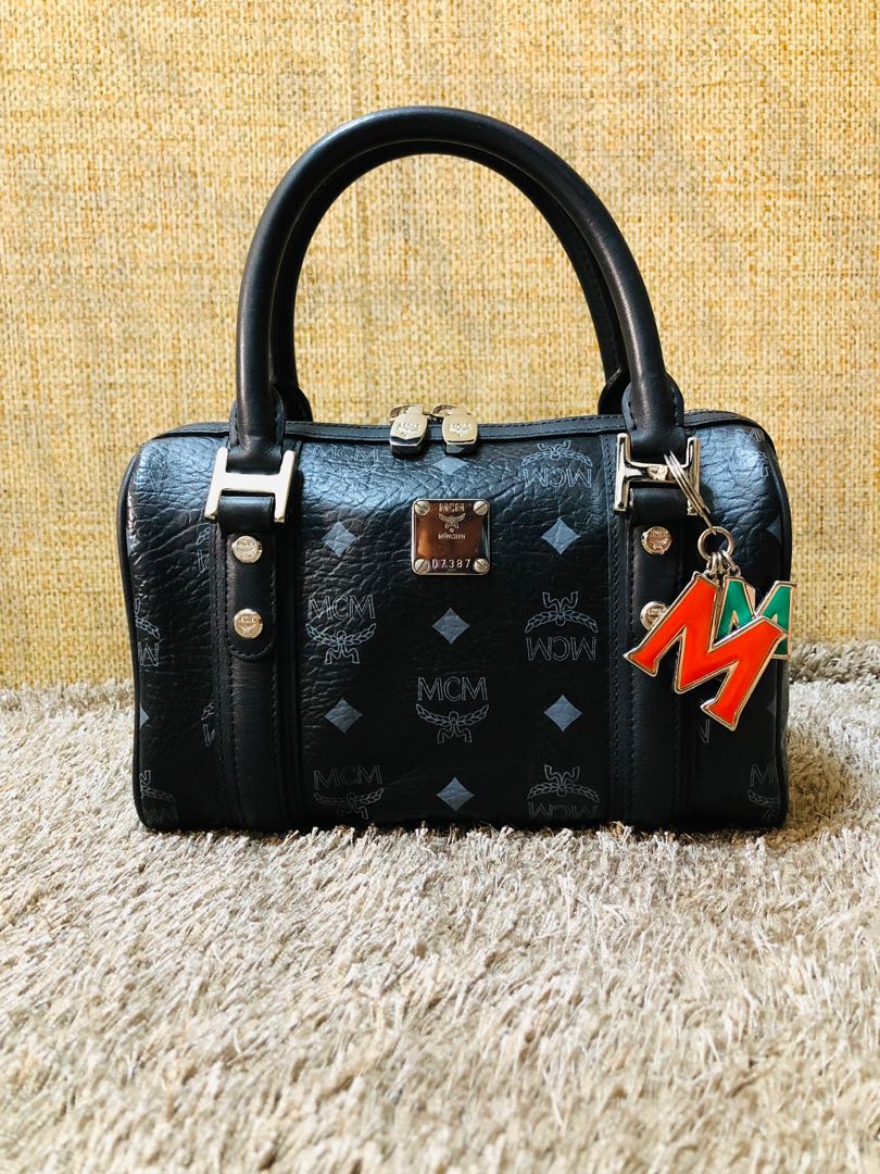 Vintage MCM Black Visetos Mini Boston Handbag