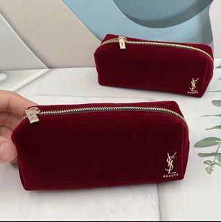 [Authentic] YSL Makeup/ Cosmetic pouch/ storage bag/ hand carry clutch /accessories bag/Purse Short Zipper/Purse Coin Bag Small Wallet black/ red pencil case/ brushes case/YSL beaute skincare gift