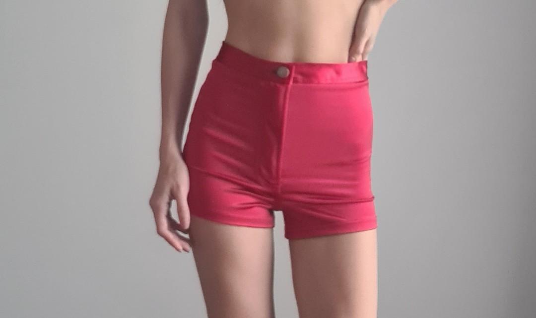 BN Tight Fit Satin High Waist Tight Fitting Shorts Red Women s