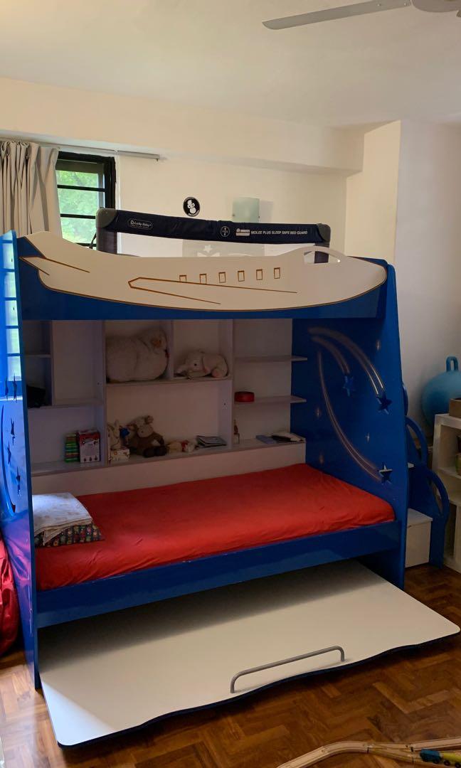 Bunk bed airplane 3 places, Furniture & Home Living, Furniture, Bed Frames & Mattresses on Carousell