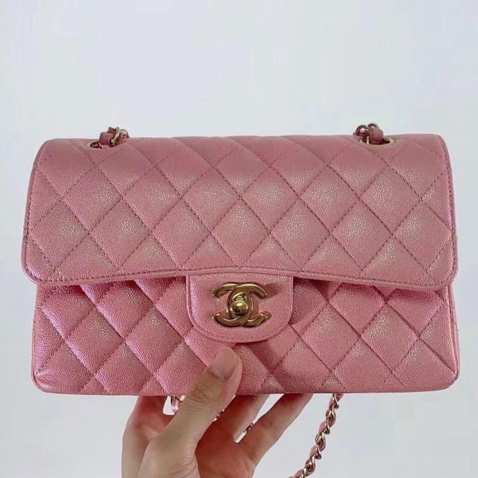 CHANEL 19S IRIDESCENT PINK SMALL CAVIAR, Women's Fashion, Bags