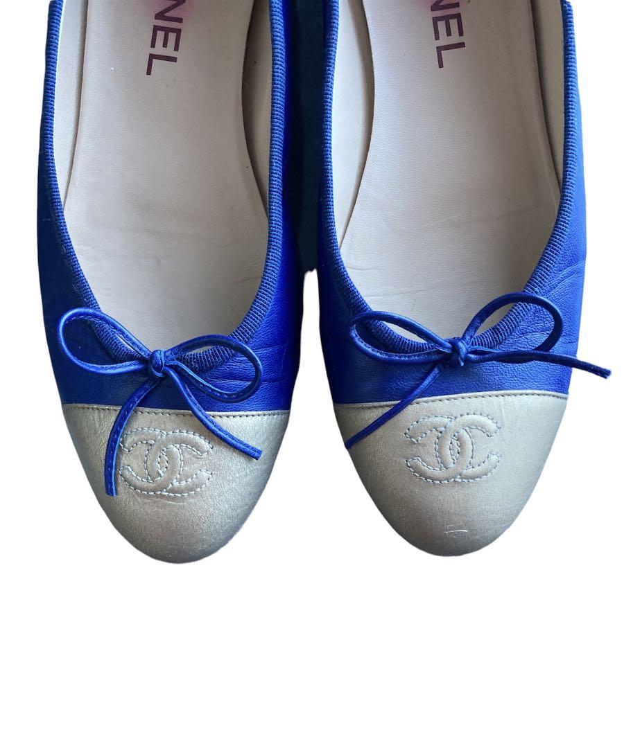 Chanel Ballet Flats Blue and Gold, Women's Fashion, Footwear, Flats ...