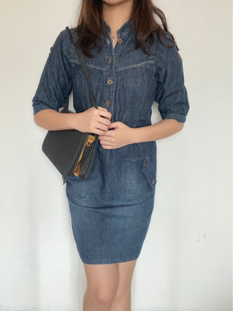 Denim Dress jeans dress, Fesyen Wanita 