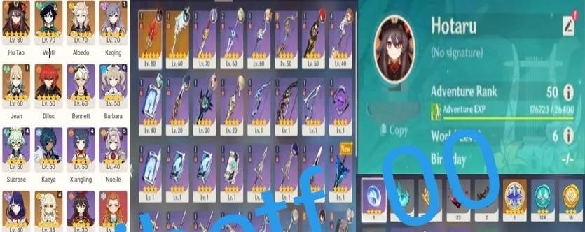 Duo Archon Ar 50 Unascended Ar 55 Hutao Staffofhoma Venti Skyward Harp Baal Albedo Diluc C1 Keqing C1 Jean C6 Barbara Unset ay Genshin Asia Video Gaming Video Games Others On Carousell