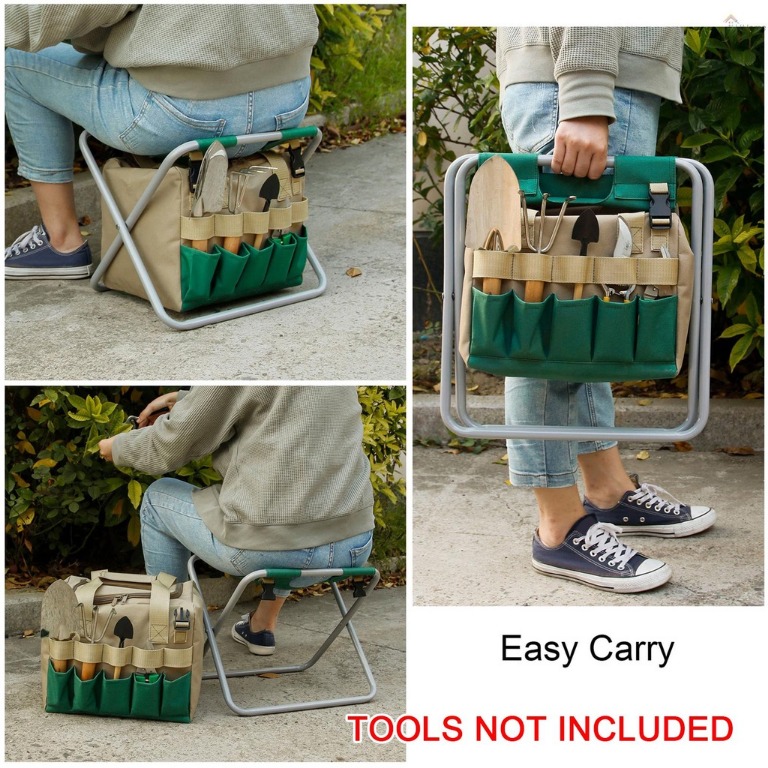 Gardening Stool Organizer Folding Garden Seat with Detachable Tool Bag ...
