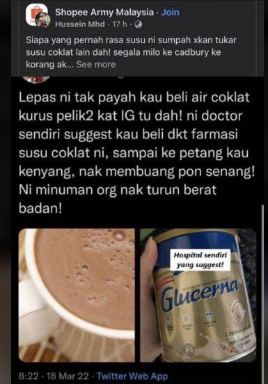 GLUCERNA (Category: Other Food & Drinks) located in Johor Bahru. Submitted by flzhrosli (Listing ID 1154943677, Image 3). Description: ❌ fake ✅ ori defect from factory .