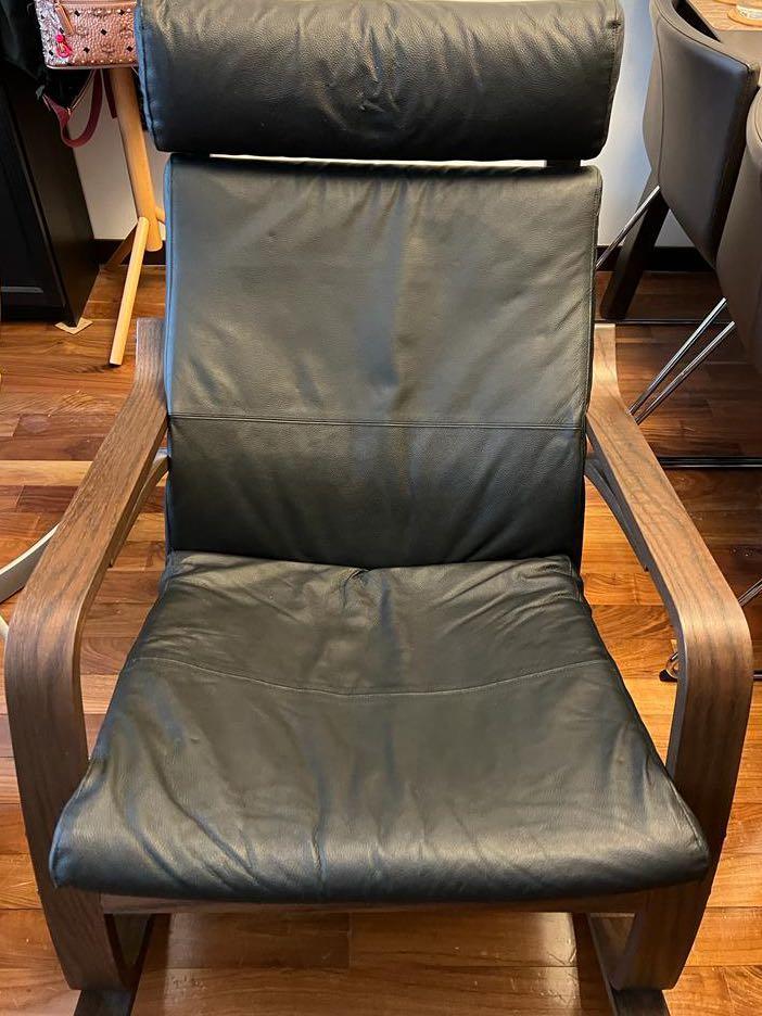Ikea Poang Rocking Chair with Leather Cushion in Black
