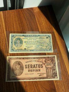 Indonesia 10 rupiah & 100 rupiah 1947 ORI series ( soekarno set / sukarno set )