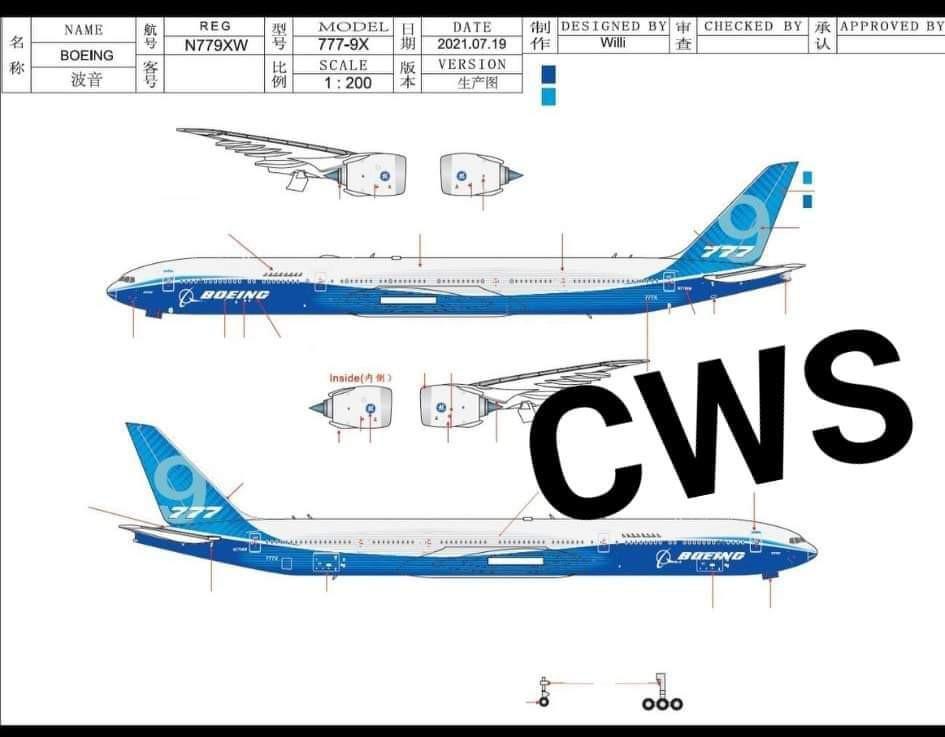 JC Wings 1:200 波音原廠第一架Boeing 777-9X Folded Winglets N779XW