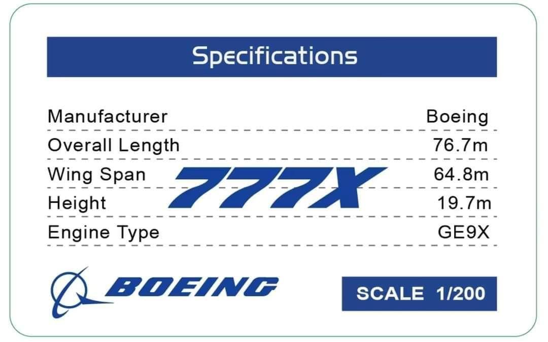 JC Wings 1:200 波音原廠第一架Boeing 777-9X Folded Winglets N779XW