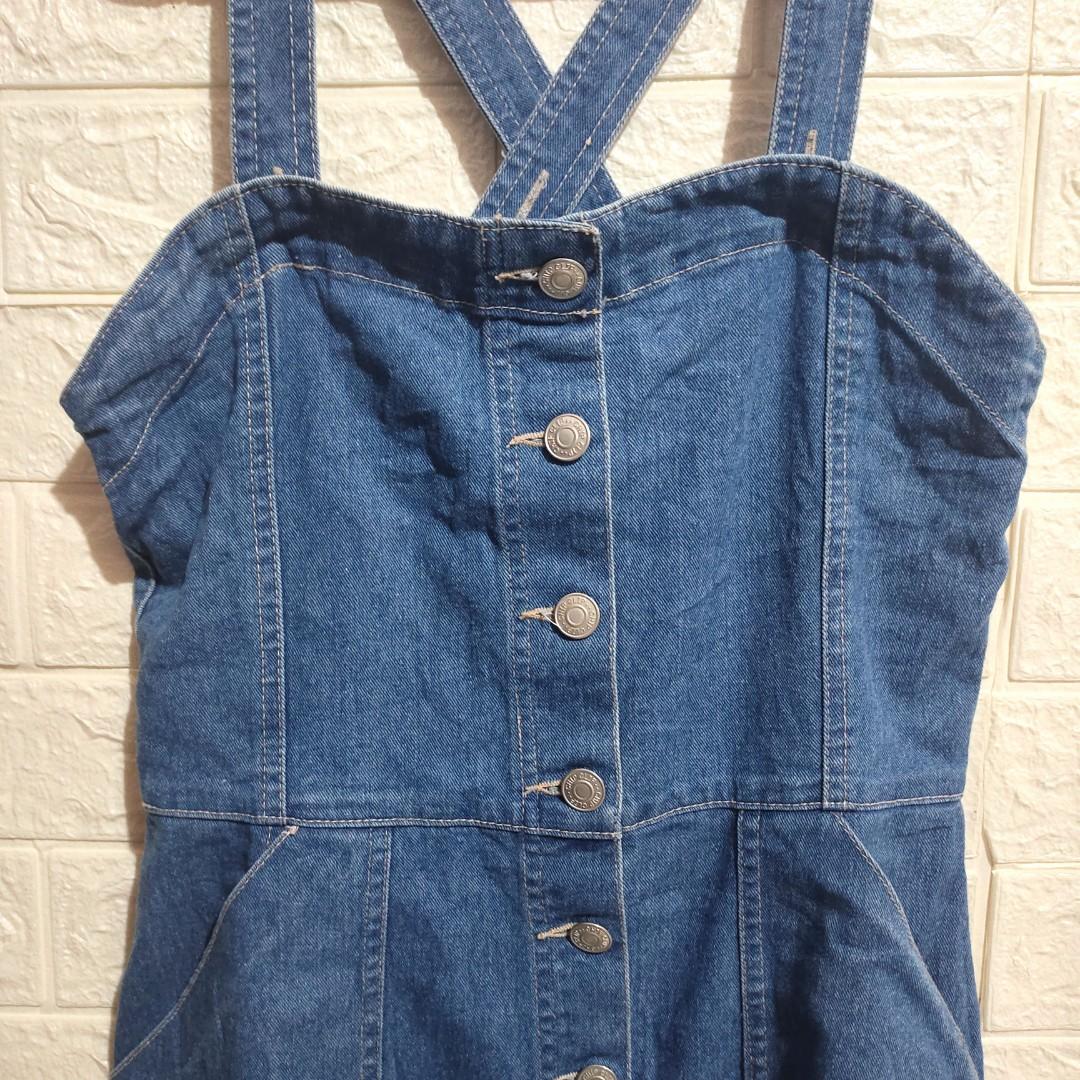 Jeans dress button up, Fesyen Wanita 