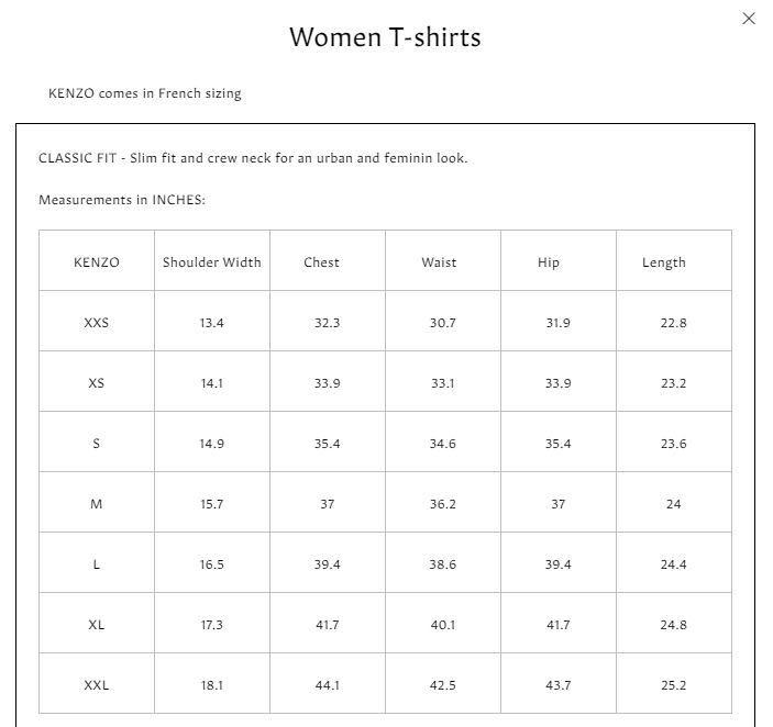 Kenzo sizing on sale