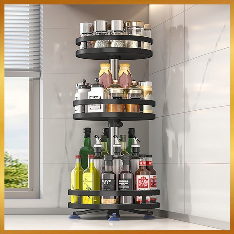 Kitchen Organizer 360 Degree Rotatable Spice Rack Steel Kitchen Cabinet ...