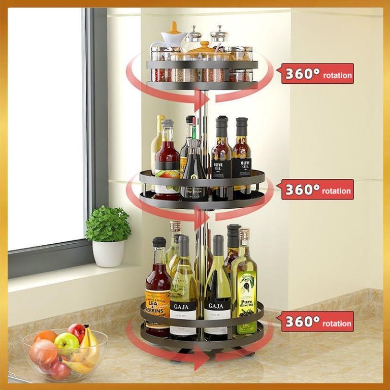 Kitchen Organizer 360 Degree Rotatable Spice Rack Steel Kitchen Cabinet ...