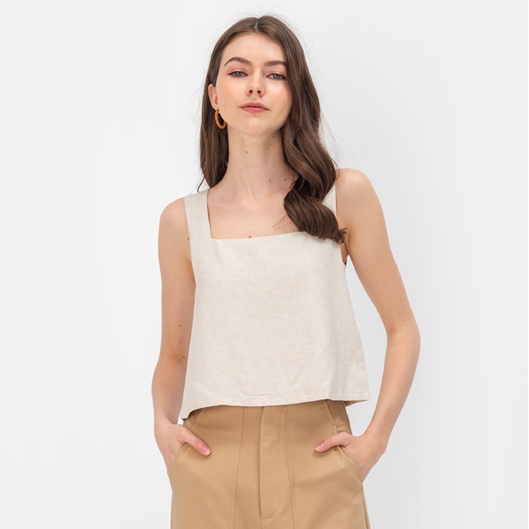 Linen square neck top Esther