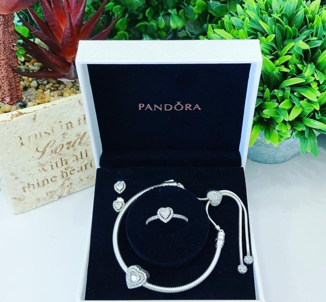 Pandora heart set of earrings slider bracelet and ring Women s Fashion Jewelry Organizers Bracelets on Carousell