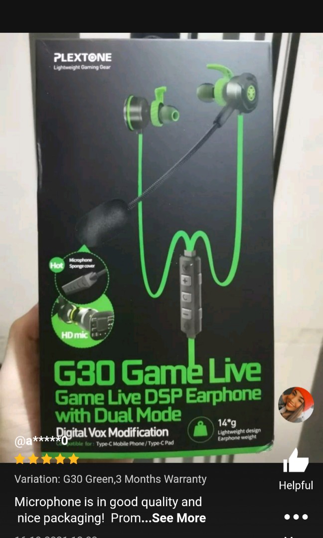PLEXTONE G30 In ear Gaming Earphone