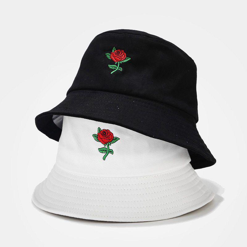 Ready Stock men topi unisex Women Unisex Rose Embroidery Bucket