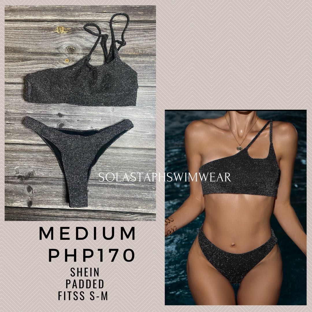 Shein Black Glitter Bikini Medium, Women's Fashion, Swimwear, Bikinis