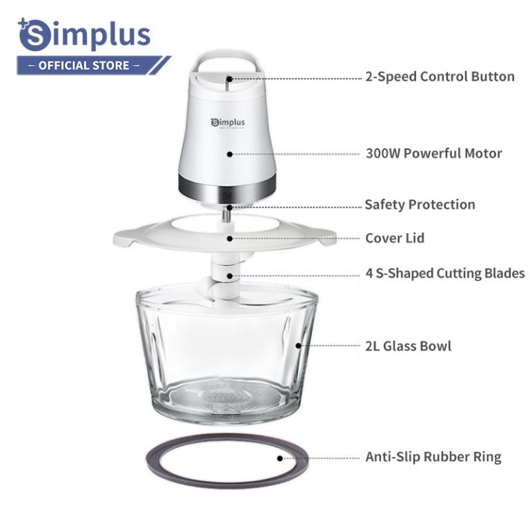 Simplus Meat Grinder 2L Glass Bowl Food Chopper Processor Mixer Mincer ...