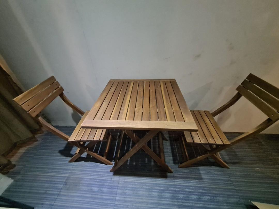 Solid wood folding table and chair, Furniture & Home Living, Furniture