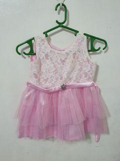 Twinning pink Dress with lace 1T-6T