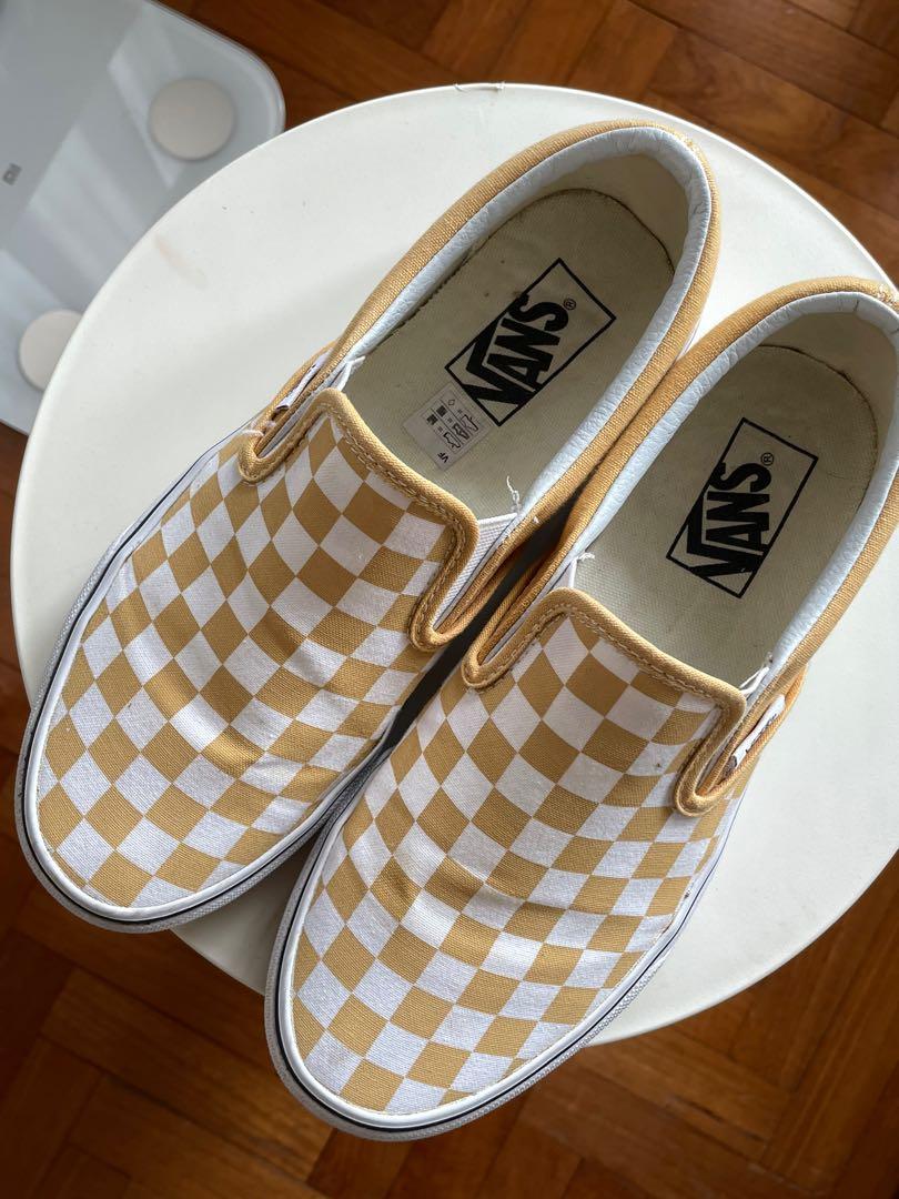 Gold checkerboard slip on sale on vans