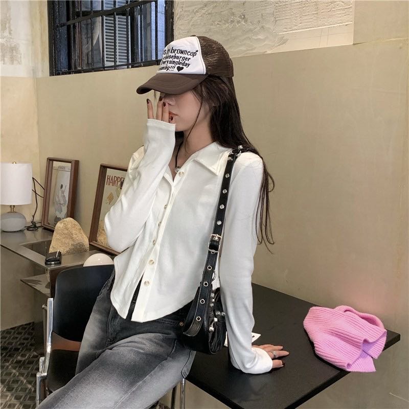 White ribbed polo long sleeve 