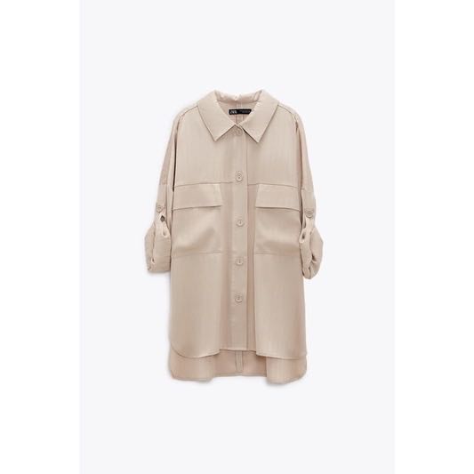 ZARA OVERSIZED SILK SHIRT, Fesyen 