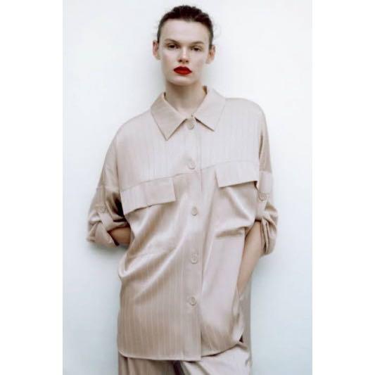 ZARA OVERSIZED SILK SHIRT, Fesyen 