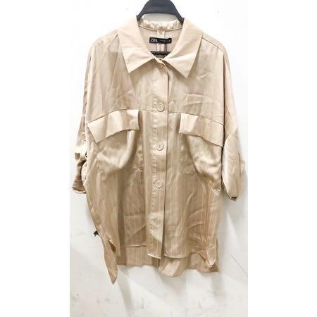 ZARA OVERSIZED SILK SHIRT, Fesyen 