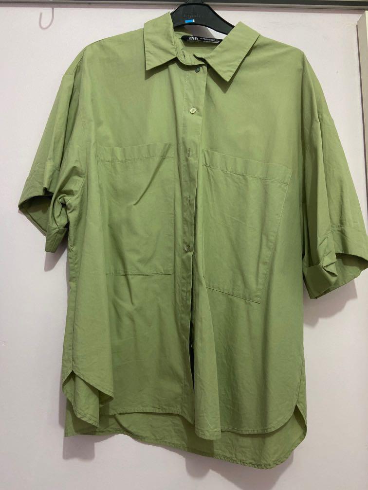 Zara Sage Green Top, Fesyen Wanita, Pakaian Wanita, Atasan di Carousell