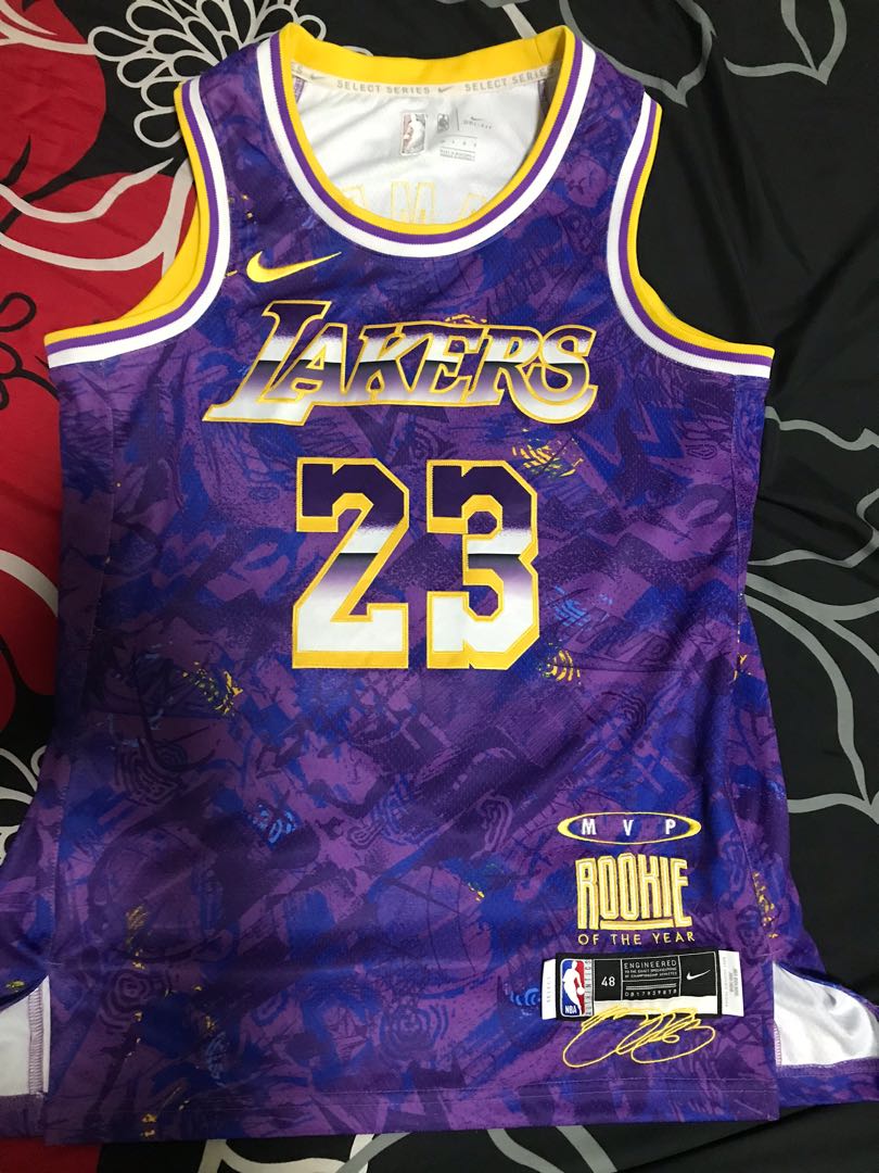 NIKE Jersey Lebron James MVP Large Mens Purple Gold LA Lakers ROY