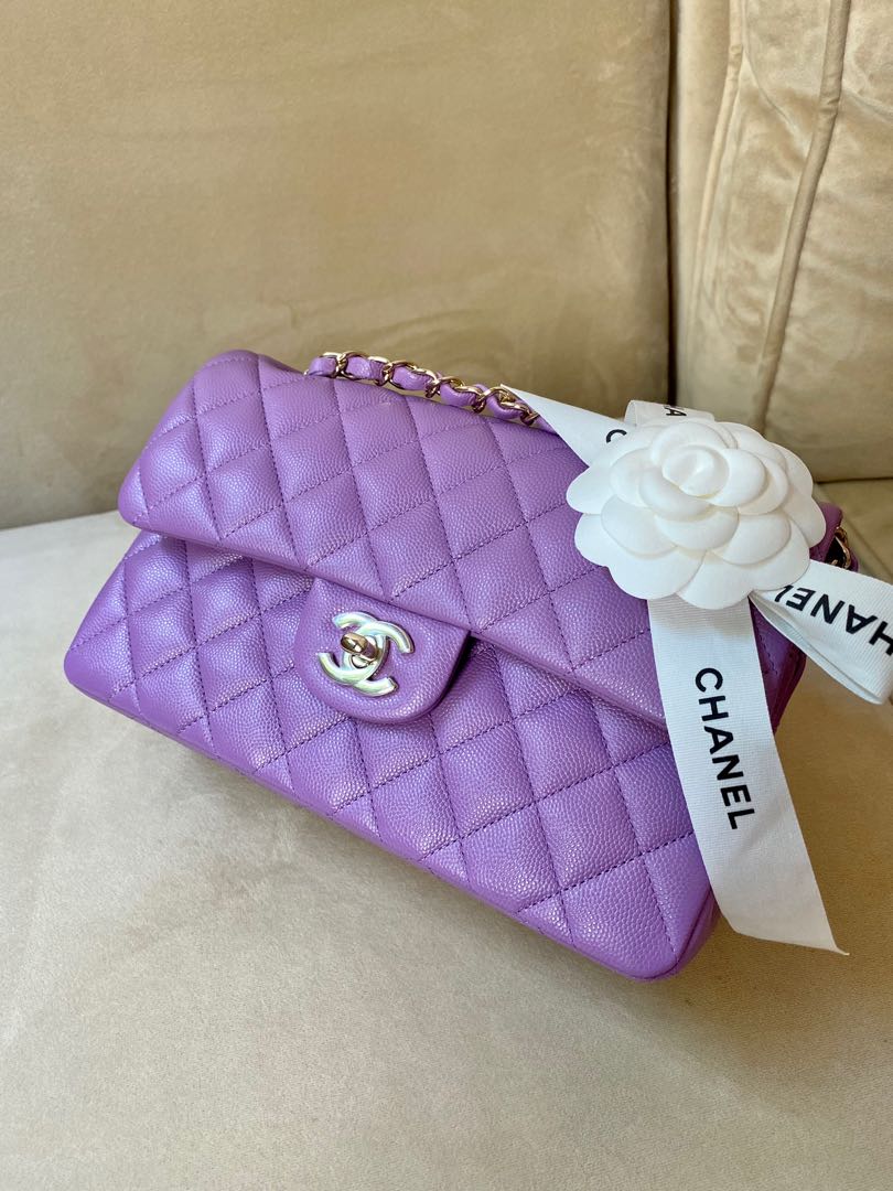 22S Chanel purple caviar leather small classic double flap bag handbag  purse pink mauve lilac light gold, Women's Fashion, Bags & Wallets, Purses  & Pouches on Carousell