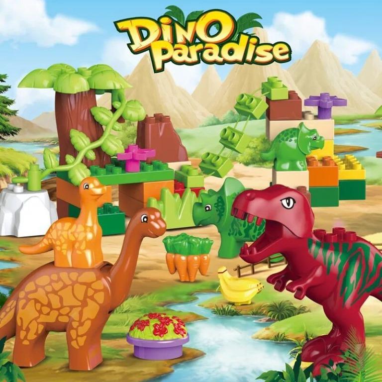 Kids Jurassic Dino Valley Paradise Building Blocks Duplo Compatible Dinosaurs Animal Bricks Toys For Children HZ1951