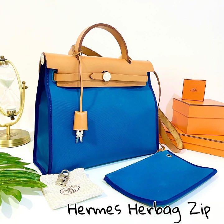 Hermes Herbag Bag Canvas Palladium Hardware In Blue
