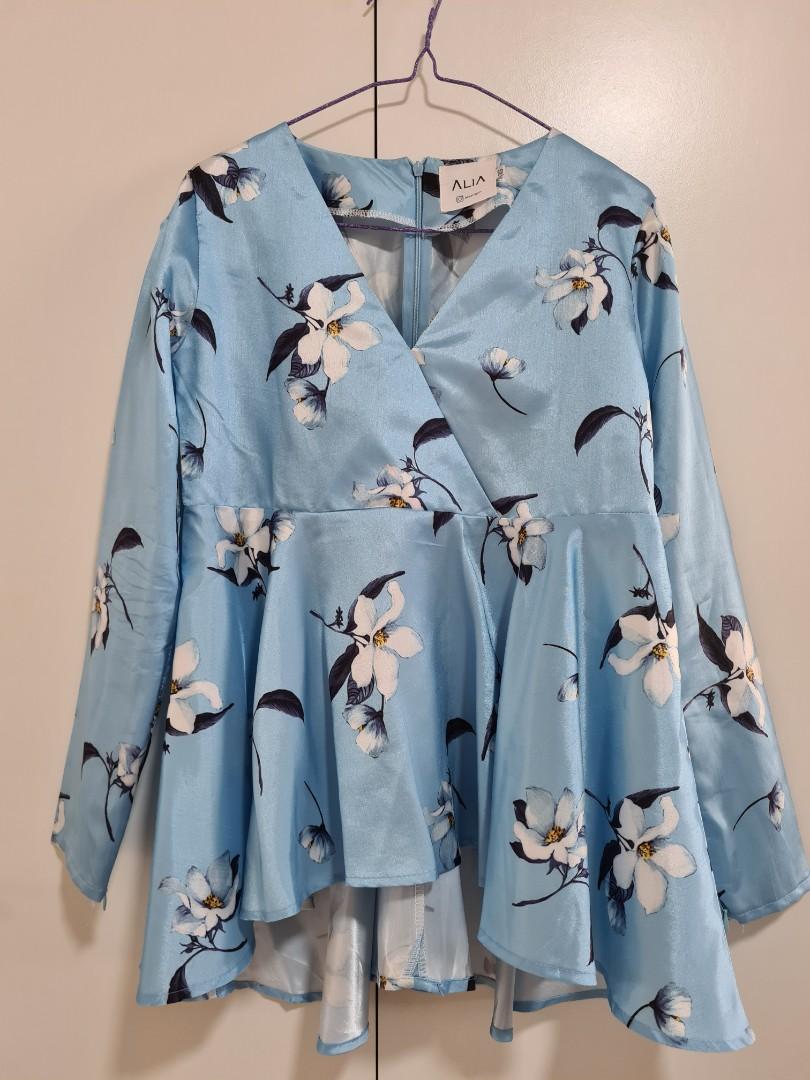 ALIAANGGUN Blue Floral Baju Kurung Set 