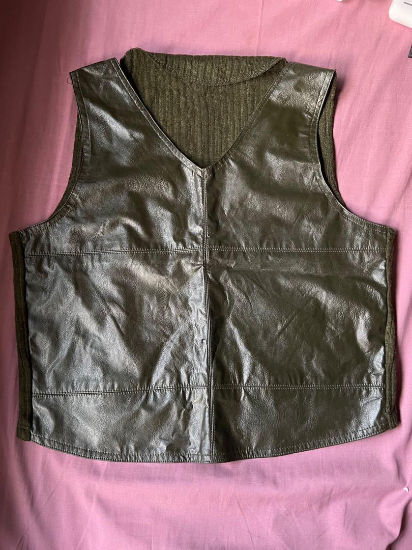 Army Green Leather top vest, Women's Fashion, Tops, Sleeveless on Carousell