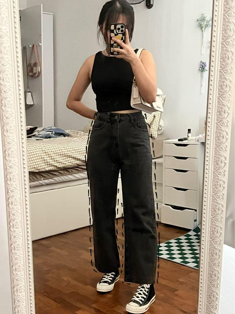 black baggy straight leg jeans