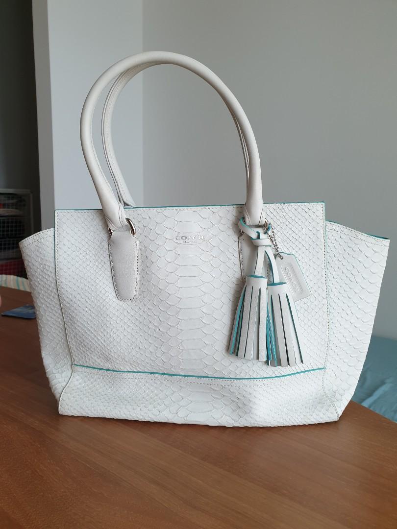 COACH White Phython Style Tote Bag