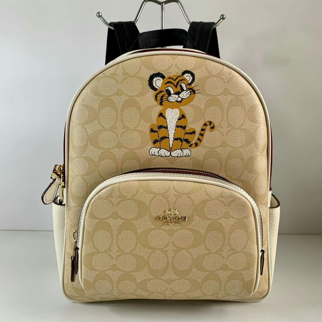 COURT BACKPACK IN SIGNATURE CANVAS WITH TIGER Luxury Bags Wallets