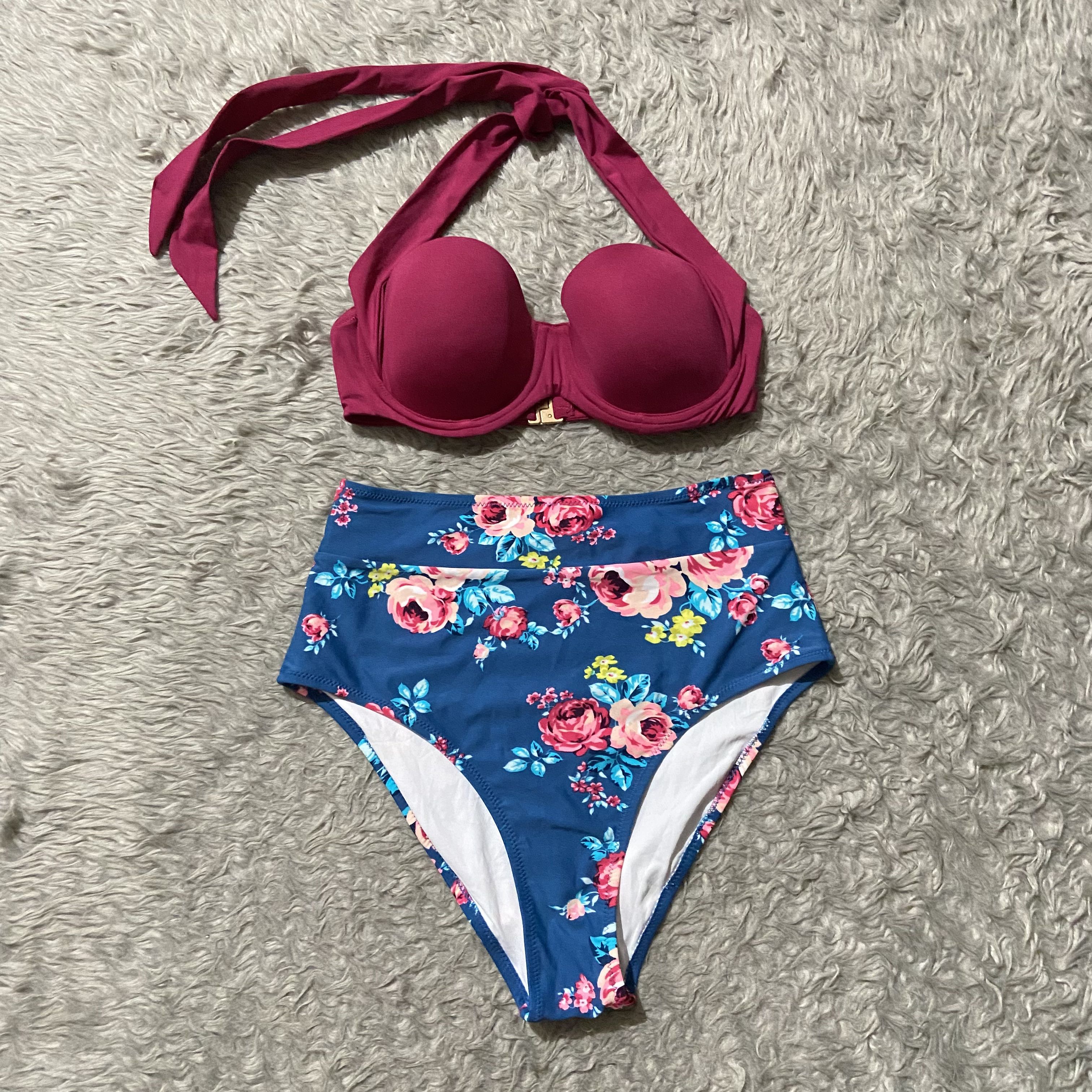 Cross Chest Printed Bikini Swimsuit
