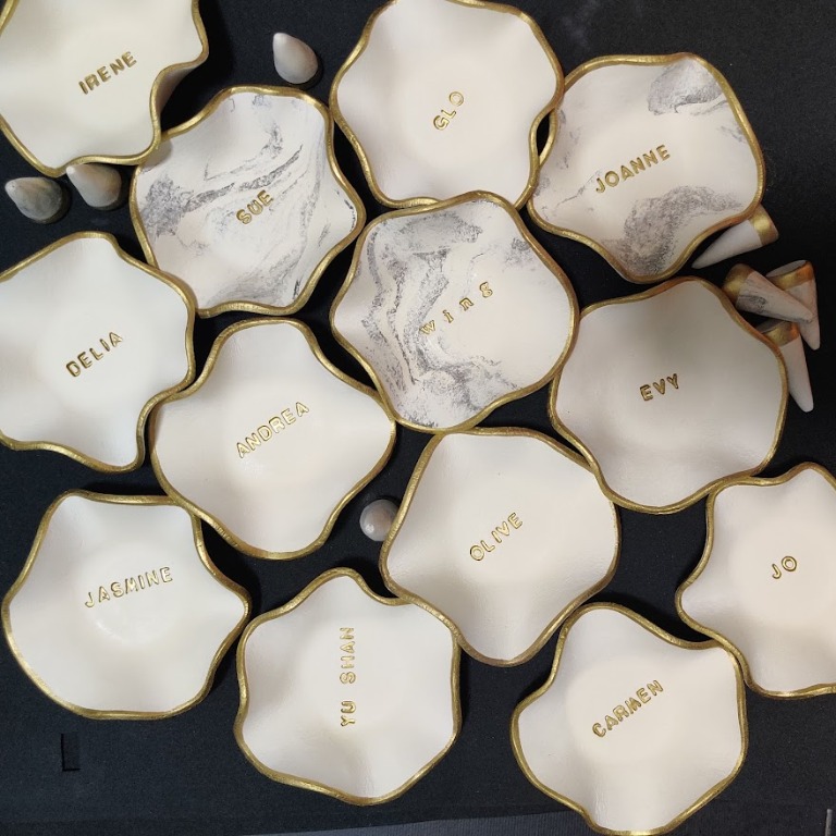Custom names Handcrafted clay Jewelry trinket dish made to order