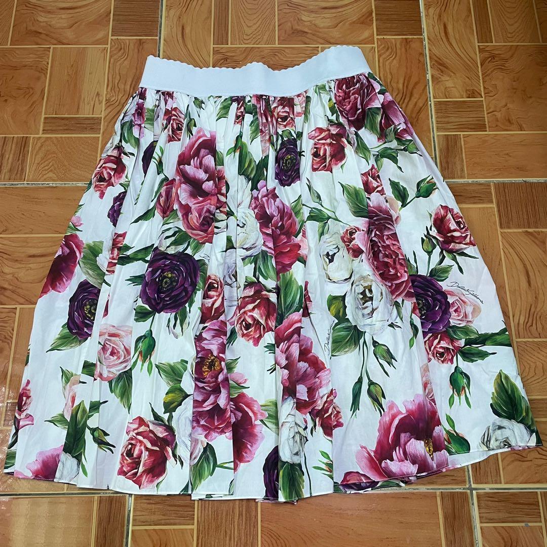 Dolce and Gabbana Floral Print Elastic Waist Rose Peony Poplin