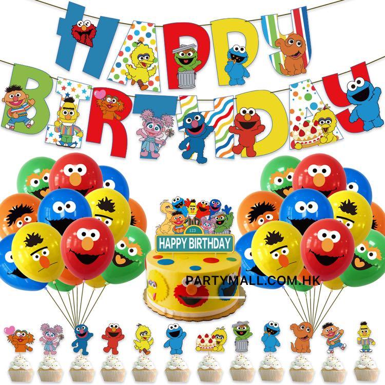 芝麻街elmo氣球佈置套裝sesame Street Balloon Happy Birthday 拉旗蛋糕插牌 興趣及遊戲 手作 自家設計 文具及工藝 節日佈置及裝飾 Carousell