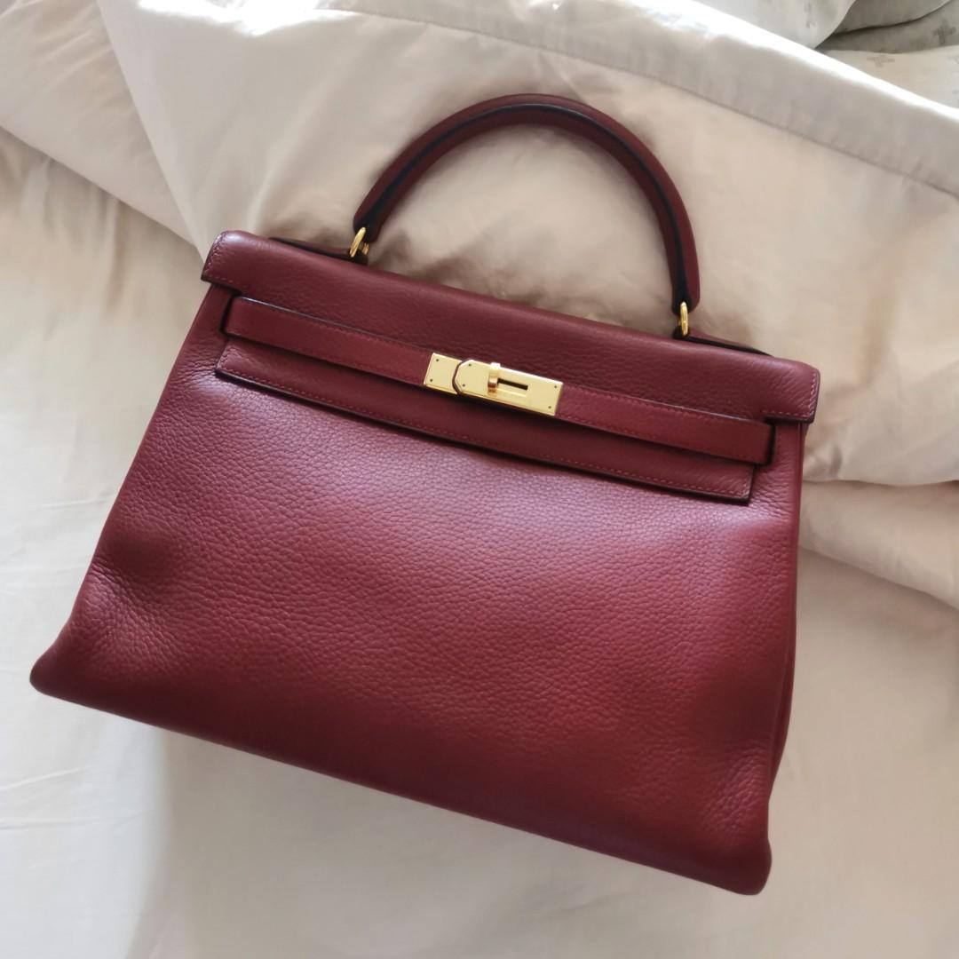 Hermes Kelly 32 Box Leather Brique GHW