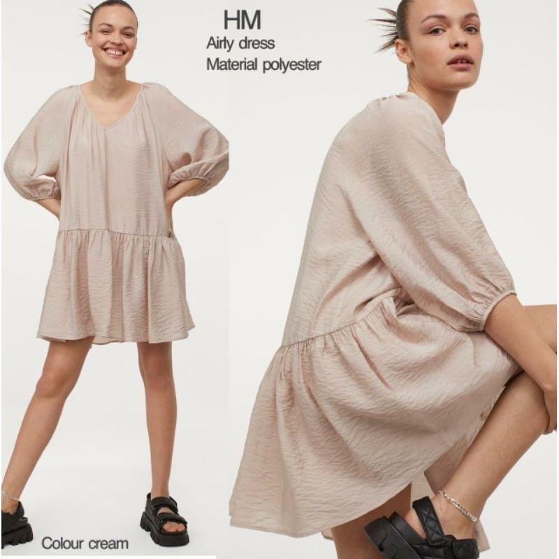H\u0026M wide airy dress cream, Fesyen 