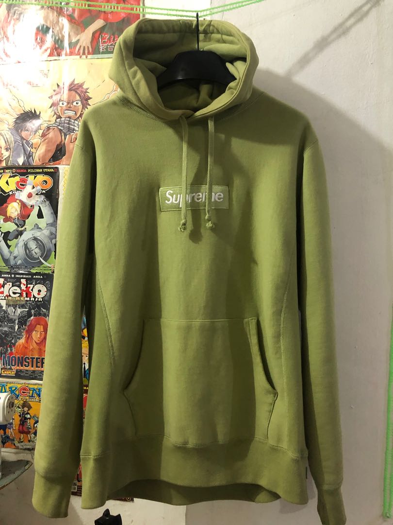 hoodie box logo Supreme sage Men s Fashion Coats Jackets and