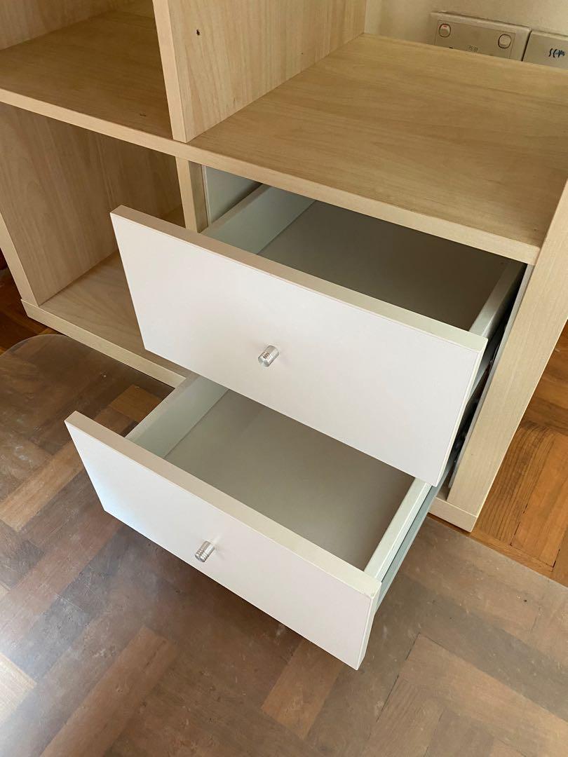 IKEA Kallax Shelving unit, white stained oak effect 77x147 cm with desk